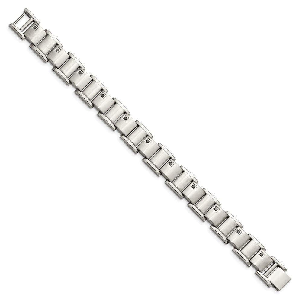 Chisel Stainless Steel Brushed and Polished with 3/8 carat Black Diamond 8.5 inch Bracelet SRB914-8.5
