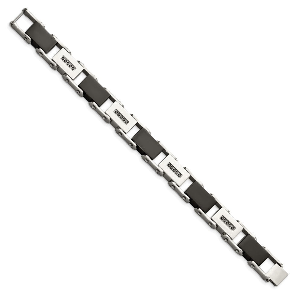 Chisel Stainless Steel Polished Black IP-plated with 1/4 carat Black Diamond 8.5 inch Bracelet SRB917-8.5