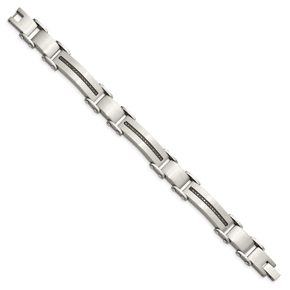 Chisel Stainless Steel Brushed and Polished with 1/2 carat Black Diamond 8.5 inch Bracelet SRB918-8.5