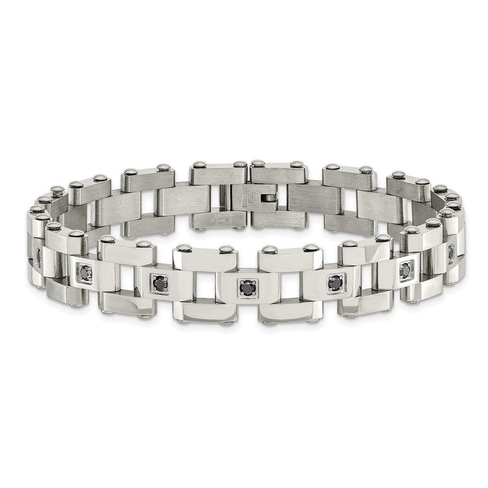 Chisel Stainless Steel Polished with 1 carat Black Diamond 8.5 inch Bracelet SRB920-8.5