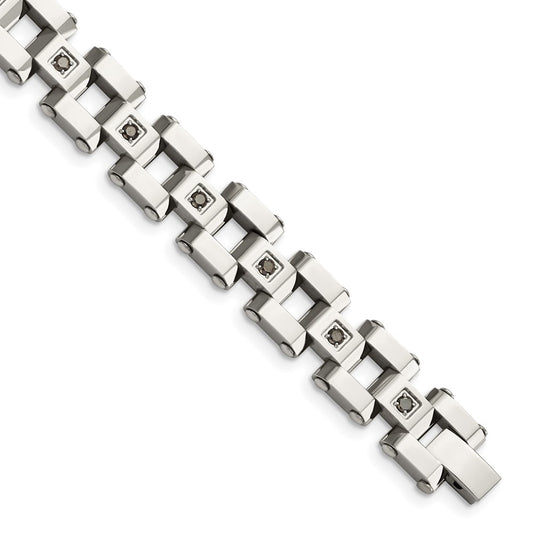 Chisel Stainless Steel Polished with 1 carat Black Diamond 8.5 inch Bracelet SRB920-8.5