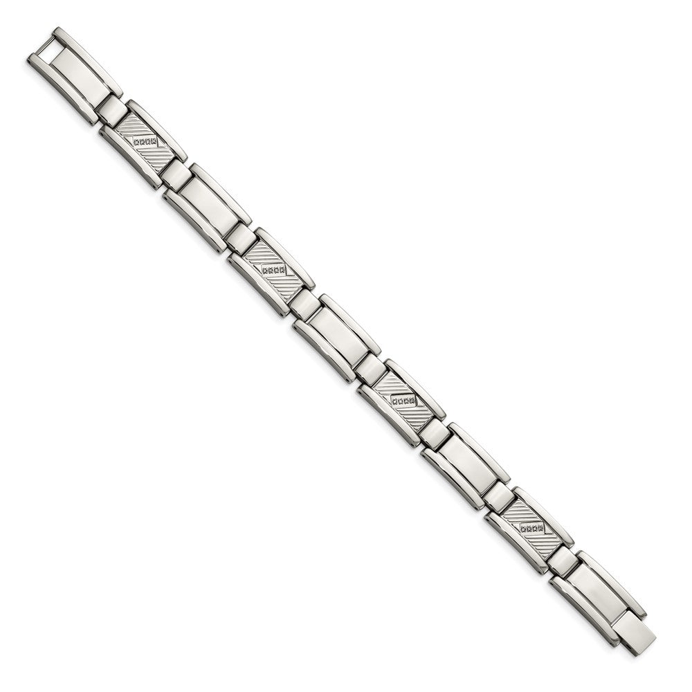 Chisel Stainless Steel Polished and Textured with 1/10 carat Diamond 8.5 inch Bracelet SRB923-8.5