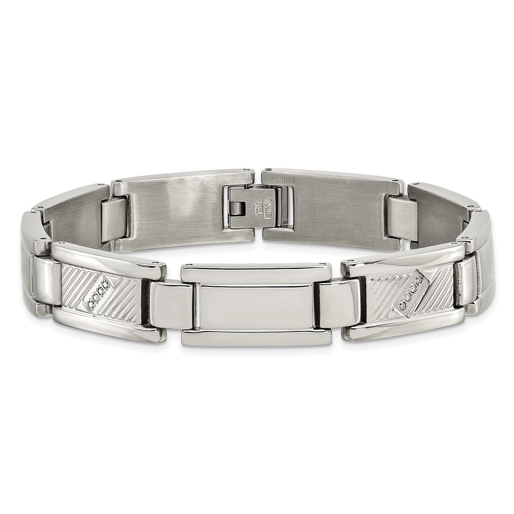 Chisel Stainless Steel Polished and Textured with 1/10 carat Diamond 8.5 inch Bracelet SRB923-8.5