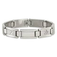 Chisel Stainless Steel Polished and Textured with 1/10 carat Diamond 8.5 inch Bracelet SRB923-8.5
