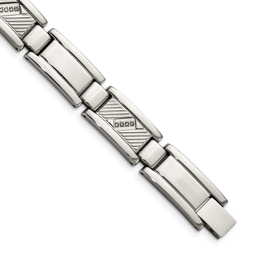 Chisel Stainless Steel Polished and Textured with 1/10 carat Diamond 8.5 inch Bracelet SRB923-8.5