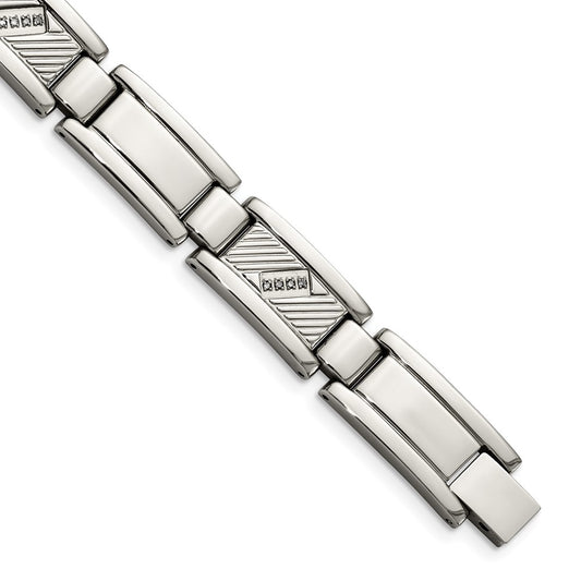 Chisel Stainless Steel Polished and Textured with 1/10 carat Diamond 8.5 inch Bracelet SRB923-8.5