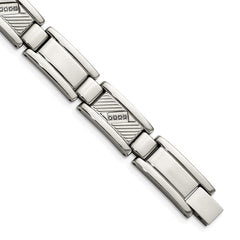 Chisel Stainless Steel Polished and Textured with 1/10 carat Diamond 8.5 inch Bracelet SRB923-8.5