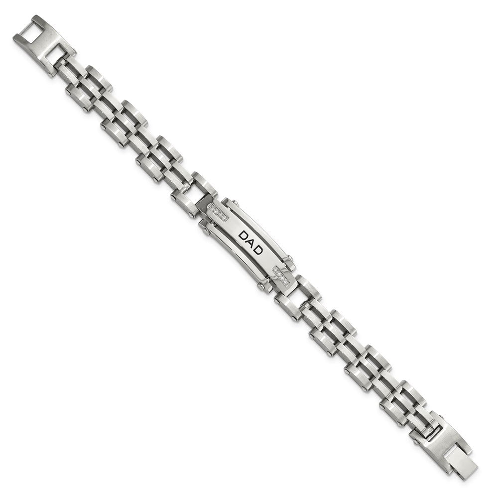 Chisel Stainless Steel Polished with CZ DAD 8.5 inch Bracelet SRB928-8.5