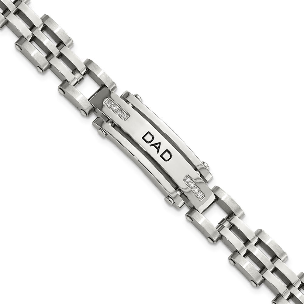 Chisel Stainless Steel Polished with CZ DAD 8.5 inch Bracelet SRB928-8.5
