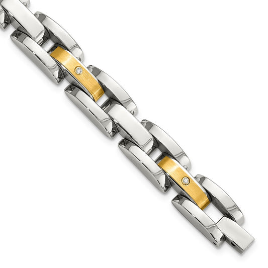 Chisel Stainless Steel with 14k Gold Accent with 1/10 carat Diamond Brushed and Polished 8.25 inch Bracelet SRB977-8.5