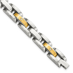 Chisel Stainless Steel with 14k Gold Accent with 1/10 carat Diamond Brushed and Polished 8.25 inch Bracelet SRB977-8.5