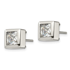SRE1007 Chisel Stainless Steel Polished Square CZ Post Earrings