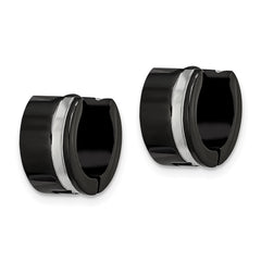 SRE1009 Chisel Stainless Steel Polished Black IP-plated Hinged Hoop Earrings