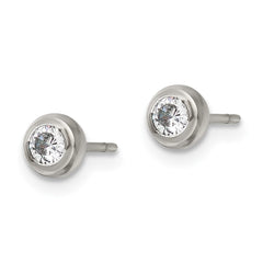 SRE1067 Chisel Stainless Steel Polished 3mm Bezel CZ Stud Post Earrings