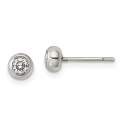 SRE1067 Chisel Stainless Steel Polished 3mm Bezel CZ Stud Post Earrings