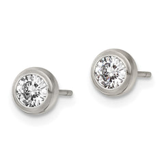 SRE1068 Chisel Stainless Steel Polished 4mm Bezel CZ Stud Post Earrings