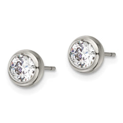 SRE1069 Chisel Stainless Steel Polished 5mm Bezel CZ Stud Post Earrings