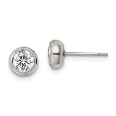 SRE1069 Chisel Stainless Steel Polished 5mm Bezel CZ Stud Post Earrings