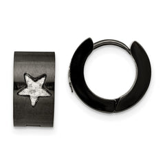 SRE106 Chisel Stainless Steel Brushed Black IP-plated with Grey Carbon Fiber Star Hinged Hoop Earrings