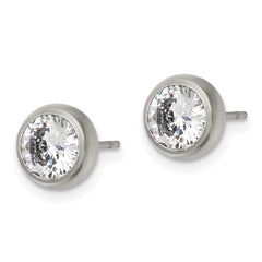 SRE1070 Chisel Stainless Steel Polished 6mm Bezel CZ Stud Post Earrings