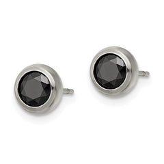 SRE1073 Chisel Stainless Steel Polished 5mm Bezel Black CZ Stud Post Earrings