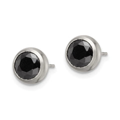 SRE1074 Chisel Stainless Steel Polished 6mm Bezel Black CZ Stud Post Earrings