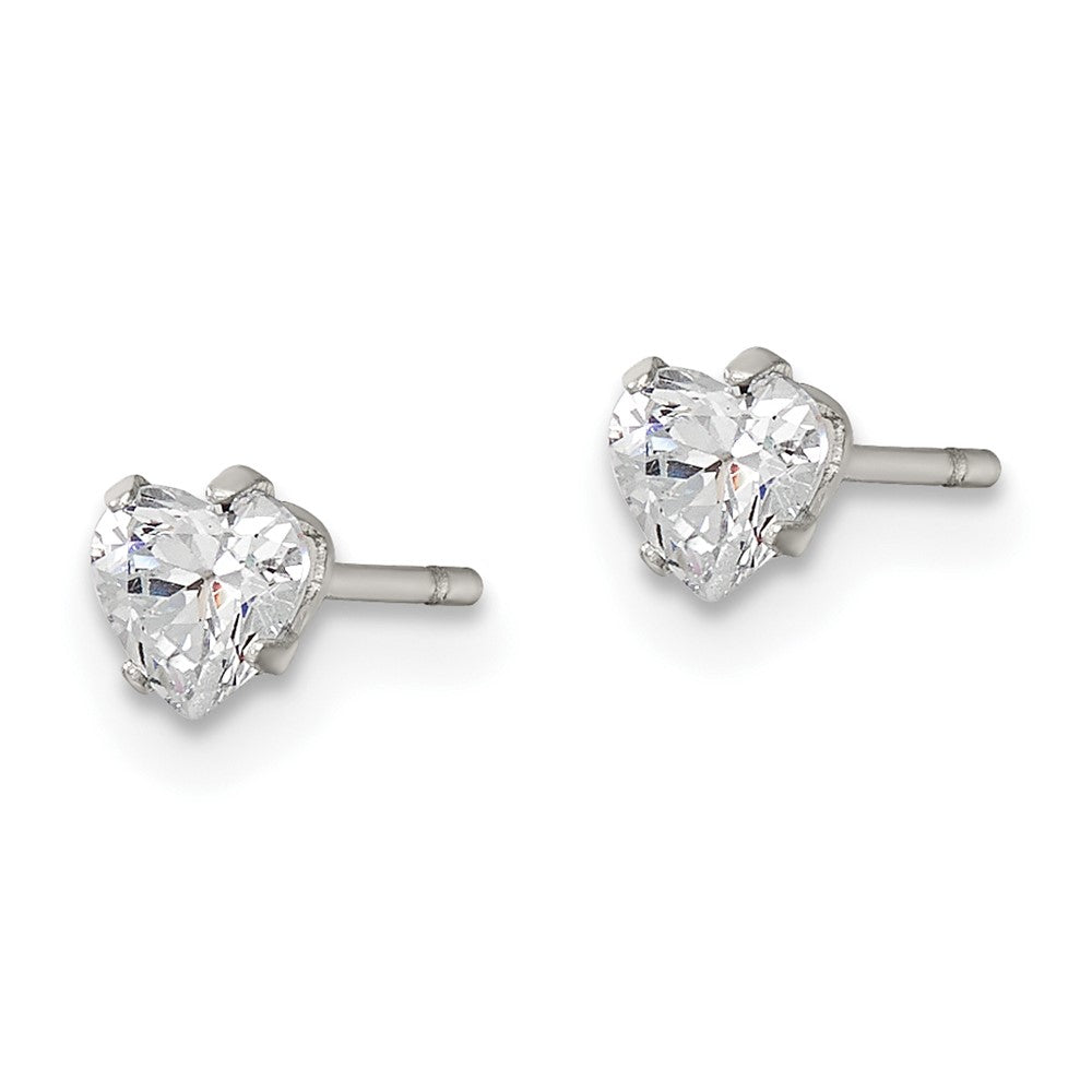 SRE1075 Chisel Stainless Steel Polished 4mm Heart CZ Stud Post Earrings