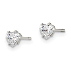 SRE1075 Chisel Stainless Steel Polished 4mm Heart CZ Stud Post Earrings