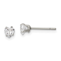 SRE1075 Chisel Stainless Steel Polished 4mm Heart CZ Stud Post Earrings