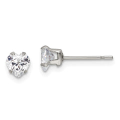 SRE1076 Chisel Stainless Steel Polished 5mm Heart CZ Stud Post Earrings
