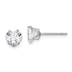 SRE1077 Chisel Stainless Steel Polished 6mm Heart CZ Stud Post Earrings