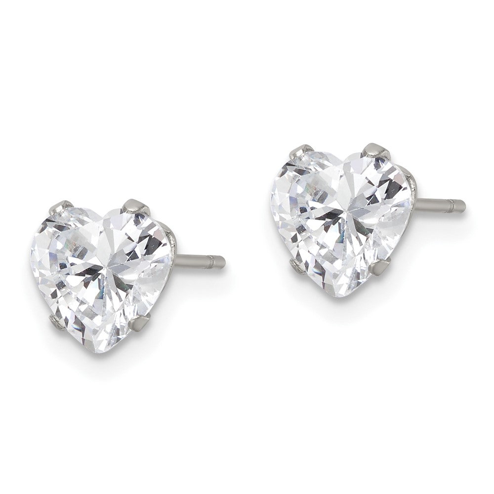 SRE1078 Chisel Stainless Steel Polished 7mm Heart CZ Stud Post Earrings