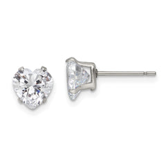 SRE1078 Chisel Stainless Steel Polished 7mm Heart CZ Stud Post Earrings