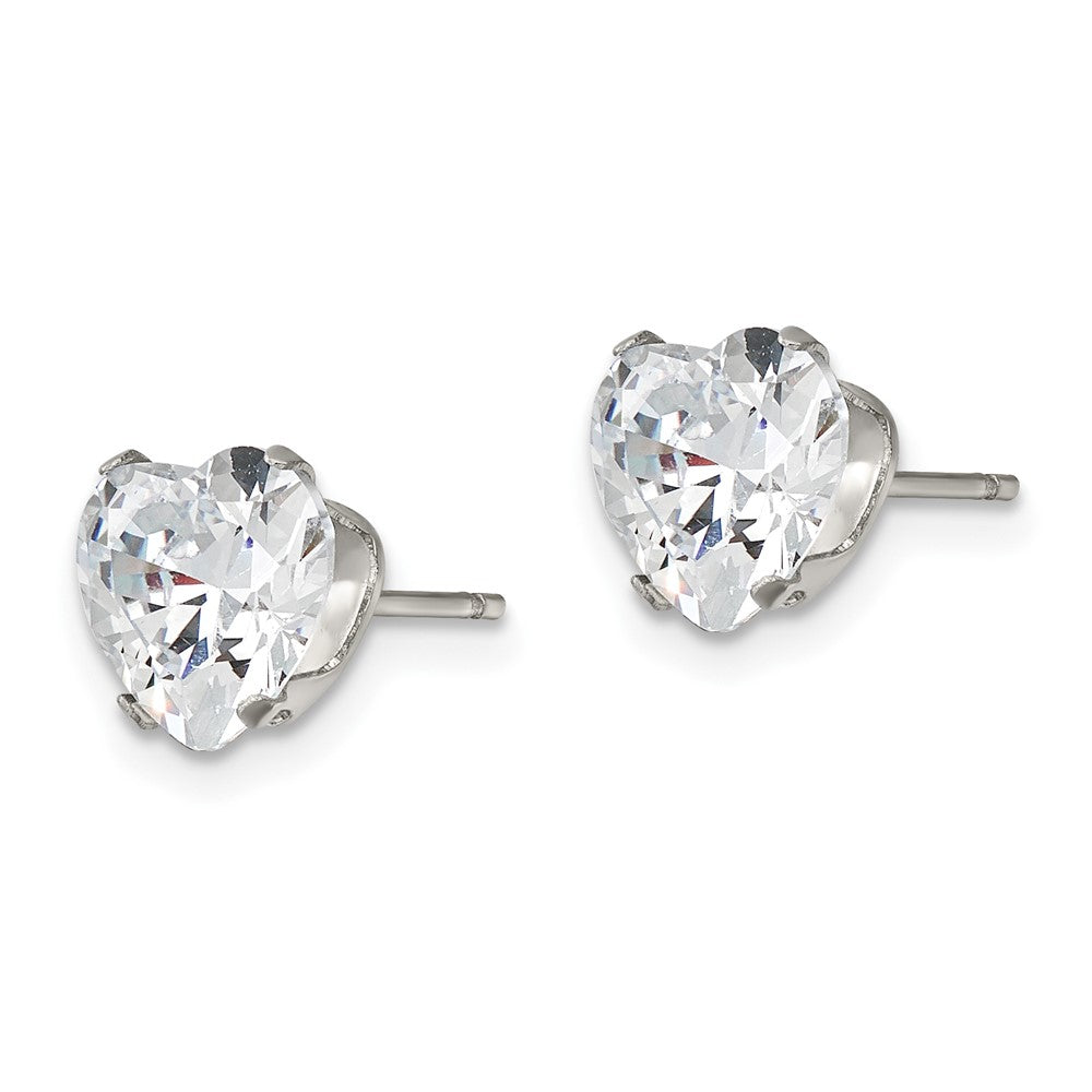SRE1079 Chisel Stainless Steel Polished 8mm Heart CZ Stud Post Earrings