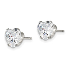 SRE1079 Chisel Stainless Steel Polished 8mm Heart CZ Stud Post Earrings