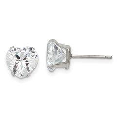 SRE1079 Chisel Stainless Steel Polished 8mm Heart CZ Stud Post Earrings