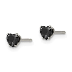 SRE1080 Chisel Stainless Steel Polished 4mm Black Heart CZ Stud Post Earrings