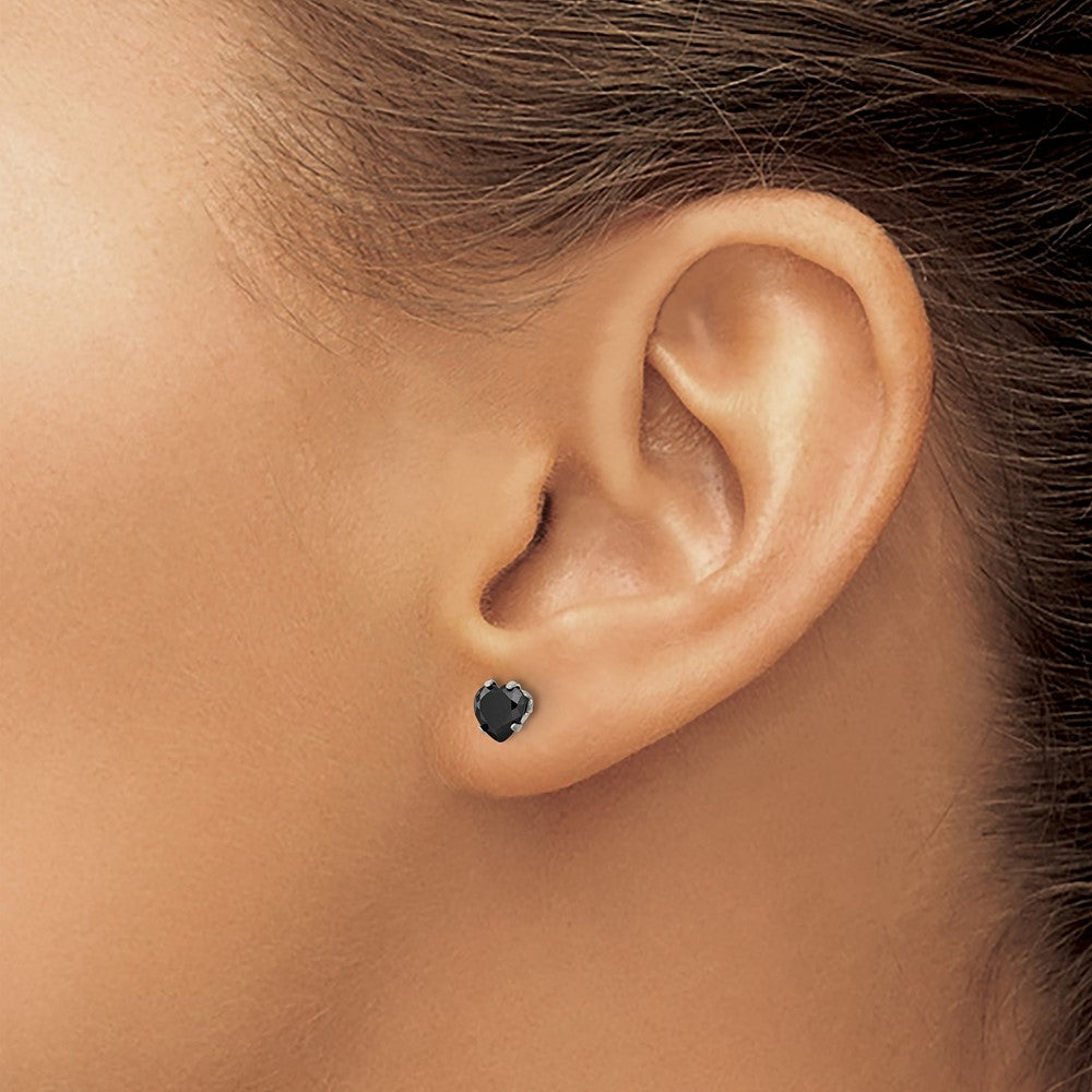 SRE1081 Chisel Stainless Steel Polished 5mm Black Heart CZ Stud Post Earrings