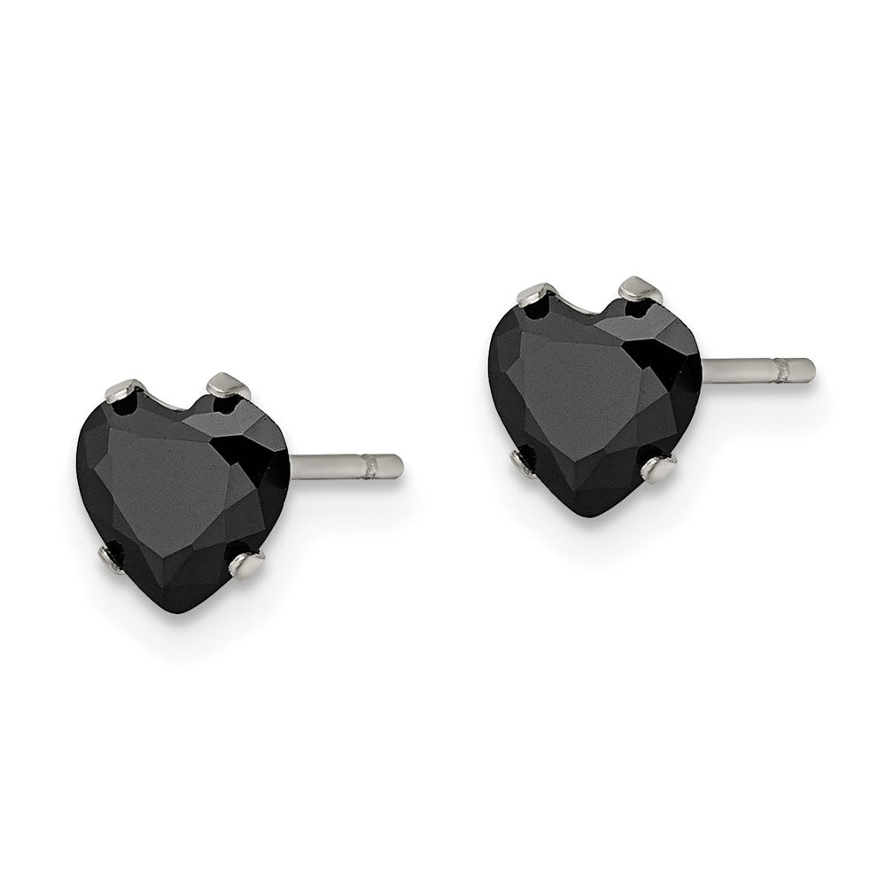 SRE1082 Chisel Stainless Steel Polished 6mm Black Heart CZ Stud Post Earrings
