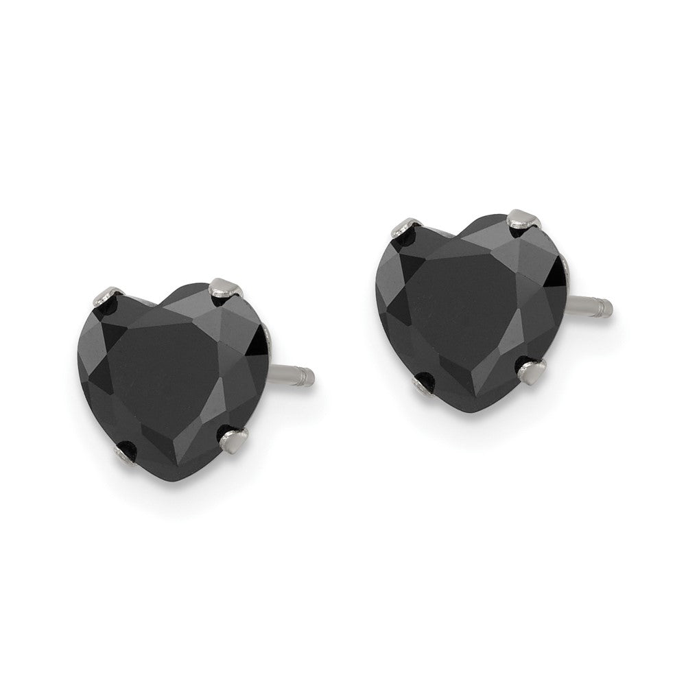 SRE1083 Chisel Stainless Steel Polished 7mm Black Heart CZ Stud Post Earrings