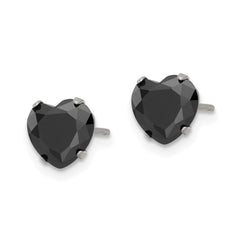 SRE1083 Chisel Stainless Steel Polished 7mm Black Heart CZ Stud Post Earrings