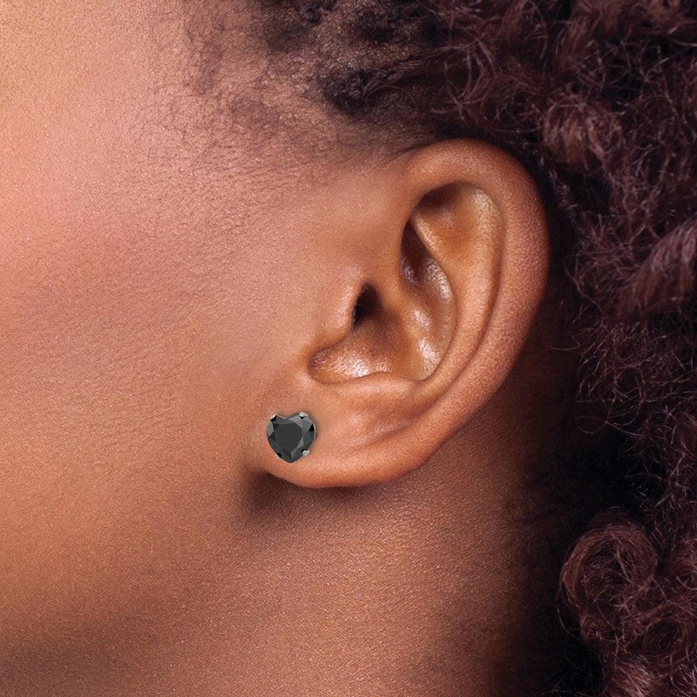 SRE1083 Chisel Stainless Steel Polished 7mm Black Heart CZ Stud Post Earrings