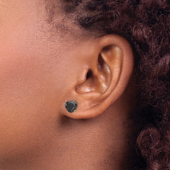 SRE1083 Chisel Stainless Steel Polished 7mm Black Heart CZ Stud Post Earrings