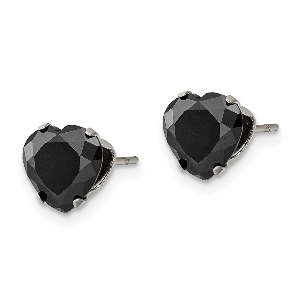 SRE1084 Chisel Stainless Steel Polished 8mm Black Heart CZ Stud Post Earrings