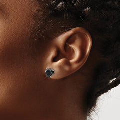 SRE1084 Chisel Stainless Steel Polished 8mm Black Heart CZ Stud Post Earrings