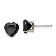 SRE1084 Chisel Stainless Steel Polished 8mm Black Heart CZ Stud Post Earrings