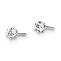 SRE1086 Chisel Stainless Steel Polished 3mm Round CZ Stud Post Earrings