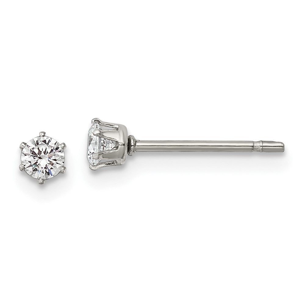 SRE1086 Chisel Stainless Steel Polished 3mm Round CZ Stud Post Earrings