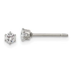 SRE1086 Chisel Stainless Steel Polished 3mm Round CZ Stud Post Earrings