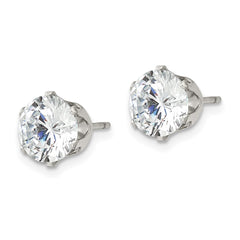 SRE1087 Chisel Stainless Steel Polished 8mm Round CZ Stud Post Earrings